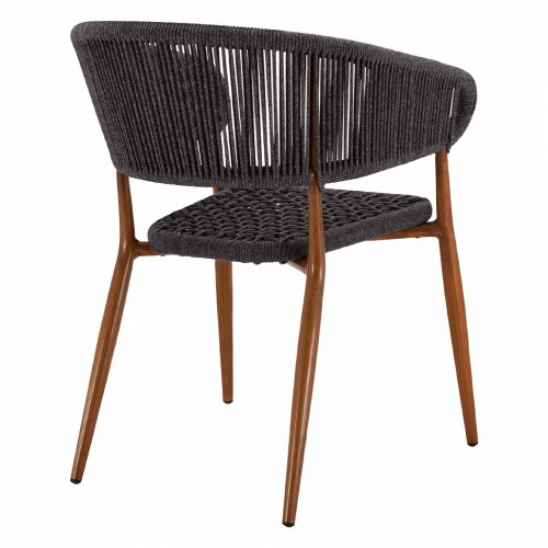 Aluminium armchair in bamboo look with gray rope 56x60x78 cm