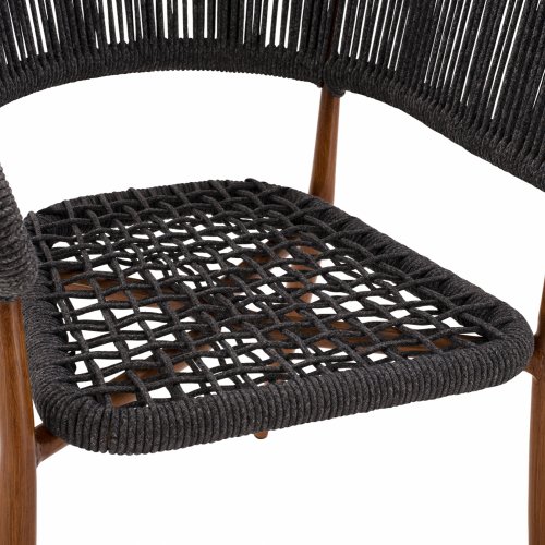 Aluminium armchair in bamboo look with gray rope 56x60x78 cm