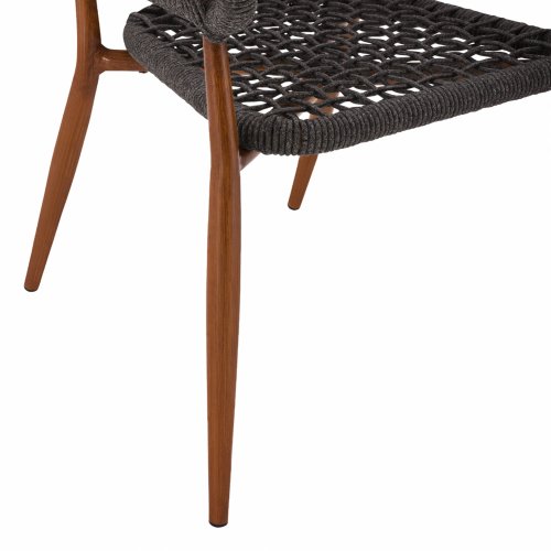 Aluminium armchair in bamboo look with gray rope 56x60x78 cm