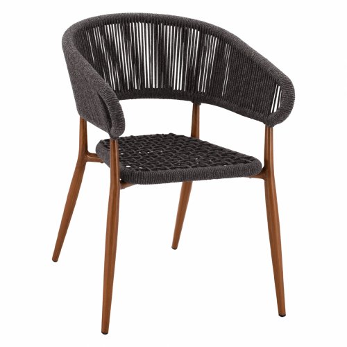 Aluminium armchair in bamboo look with gray rope 56x60x78 cm
