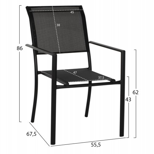 ARMCHAIR ALUMINUM FEDAN BLACK WITH BLACK TEXTLINE FABRIC 55.5x67.5x86cm