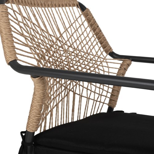 SESSEL AUS SCHWARZEM ALUMINIUM MIT BEIGEM GEWEBE UND KISSEN 53.5x58x84.5