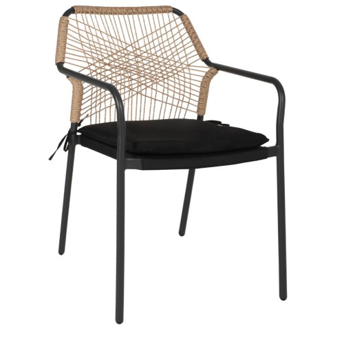 SESSEL AUS SCHWARZEM ALUMINIUM MIT BEIGEM GEWEBE UND KISSEN 53.5x58x84.5