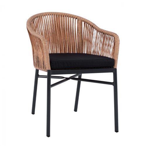 Moderner Outdoor-Sessel aus beigen Aluminiumrahmen und Strickgeflecht