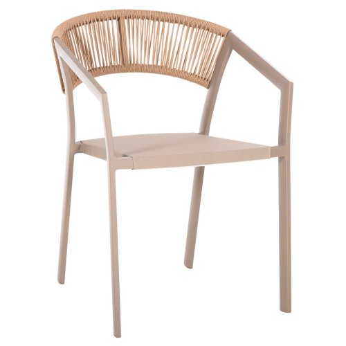 SESSEL ALUMINIUM CHAMPAGNER RAHMEN UND TEXTLINE - RÜCKENLEHNE AUS RATTAN IN BEIGE 57x63x82Hcm