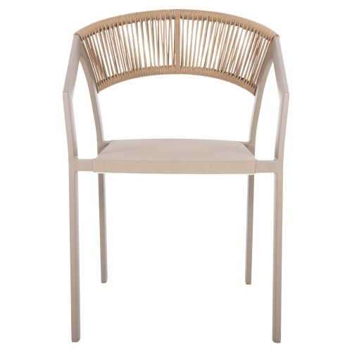 SESSEL ALUMINIUM CHAMPAGNER RAHMEN UND TEXTLINE - RÜCKENLEHNE AUS RATTAN IN BEIGE 57x63x82Hcm