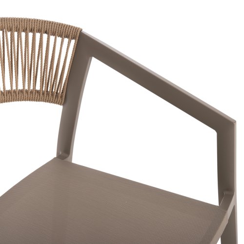 SESSEL ALUMINIUM CHAMPAGNER RAHMEN UND TEXTLINE - RÜCKENLEHNE AUS RATTAN IN BEIGE 57x63x82Hcm