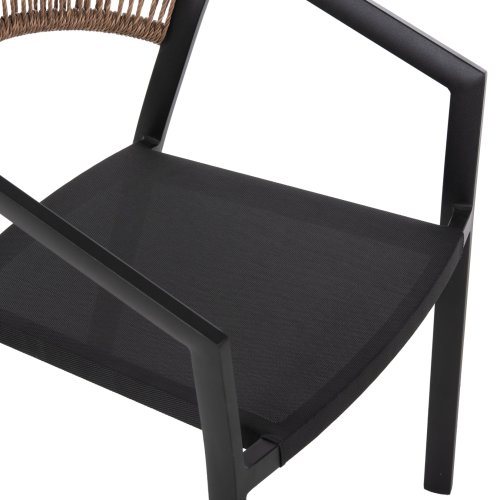 SESSEL ALUMINIUM SCHWARZER RAHMEN UND TEXTLINE - RÜCKENLEHNE AUS RATTAN IN BEIGE 57x63x82Hcm