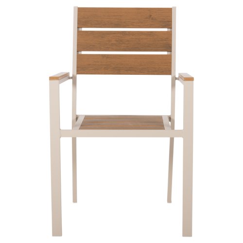 ALUMINIUMSESSEL CHAMPAGNER-POLYWOOD IN NATURAL 55x55x86Hcm
