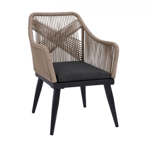 Moderner Outdoor-Sessel "Myrtia" aus Aluminiumrahmen in grauer Farbe, gefüttert mit Strickseil in Beige-Farbton - Nächstes Erscheinungsdatum: 16/05/23