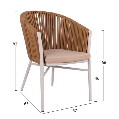 Aluminum armchair with seat cushion in beige 57x63x82 cm