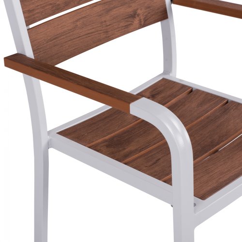 Aluminum Stuhl SAGA mit Armlehne in weiß mit Polywood 55x56x85cm