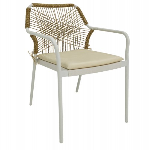 SESSEL AUS WEISSEM ALUMINIUM MIT BEIGEM GEWEBE UND KISSEN 53.5x58x84.5