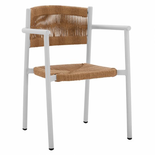 WHITE ALUMINUM ARMCHAIR WITH BEIGE PE ROPE