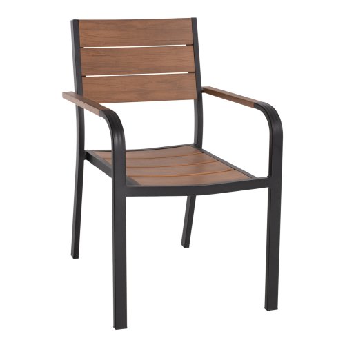 Aluminum Stuhl SAGA mit Armlehne in Carbon mit Polywood 55x56x85cm