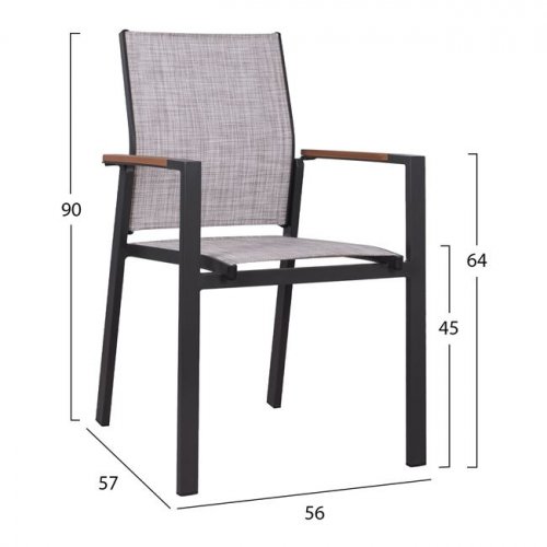 "Miller" Aluminium Sessel in grau mit Textilene & Polywood 56x57x90cm