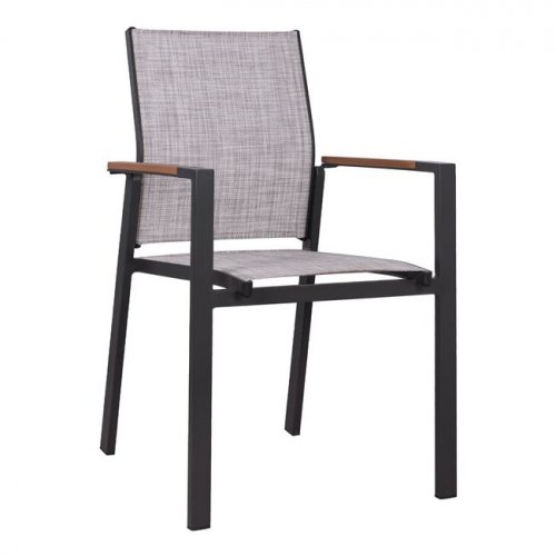 "Miller" Aluminium Sessel in grau mit Textilene & Polywood 56x57x90cm