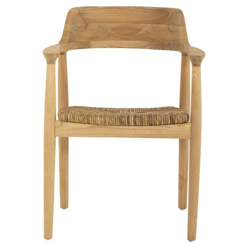 SESSEL AUS MASSIVEM TEAKHOLZ UND SITZ IN STROHMATT 58x53x79cm