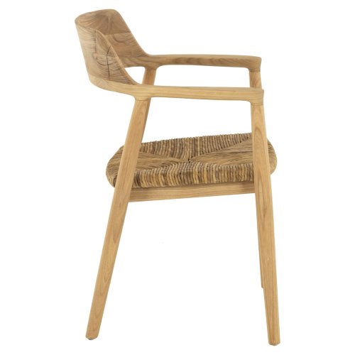 SESSEL AUS MASSIVEM TEAKHOLZ UND SITZ IN STROHMATT 58x53x79cm