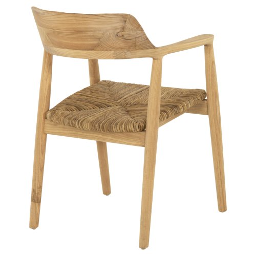 SESSEL AUS MASSIVEM TEAKHOLZ UND SITZ IN STROHMATT 58x53x79cm
