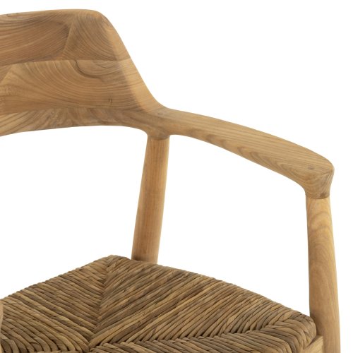 SESSEL AUS MASSIVEM TEAKHOLZ UND SITZ IN STROHMATT 58x53x79cm