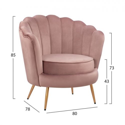 Luxury cocktail armchair COQUILLE made of velvet in color  rosé
