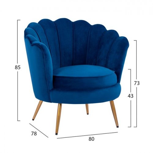 Luxus Cocktailsessel COQUILLE aus Samt in Farbe Blau