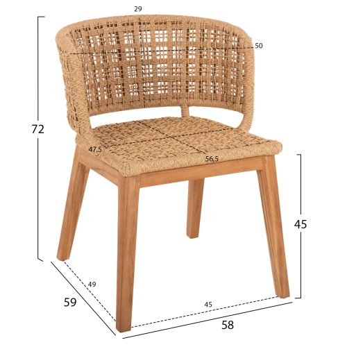 ARMCHAIR INDOORS FARLEY TEAK WOOD-SYNTHETIC ROPE-NATURAL COLOR 57x58x86Hcm