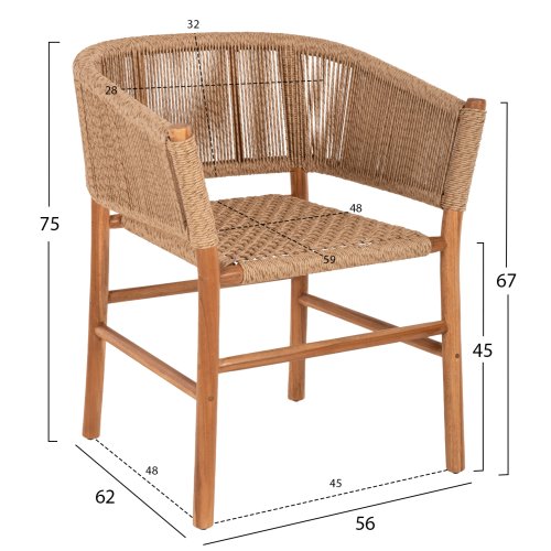 ARMCHAIR IRVINE TEAK WOOD-SYNTHETIC ROPE IN NATURAL COLOR 64x56x76Hcm