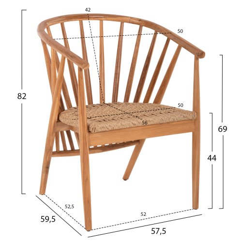 ARMCHAIR PERMAINE TEAK WOOD-SYNTHETIC ROPE IN NATURAL COLOR 60x63x82Hcm