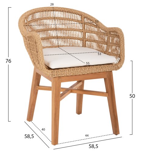 ARMCHAIR LAMORA TEAK WOOD-SYNTHETIC ROPE-CUSHION 60x61x78Hcm