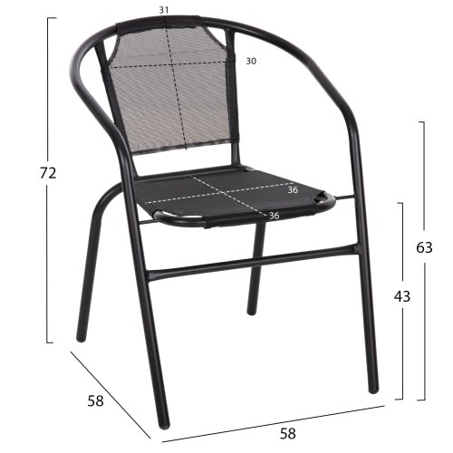 SESSEL OUTDOOR METALL & TEXTILENE IN SCHWARZ 55x58x72Hcm