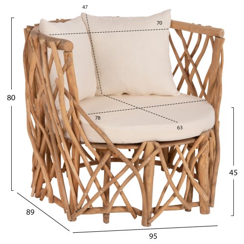 ΠΟΛΥΘΡΟΝΑ ΚΑΑΝ ΚΛΑΔΙΑ TEAK ΣΕ ΦΥΣΙΚΟ-ΜΑΞΙΛΑΡΙΑ ΛΕΥΚΑ 95x89x80Υεκ.