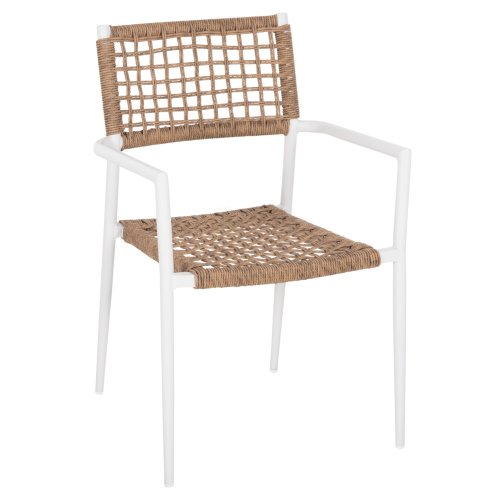 SESSEL ALUMINIUM AUS WEISSEM SYNTHETISCHEM RATTAN IN NATURAL 55,5x55x84Hcm