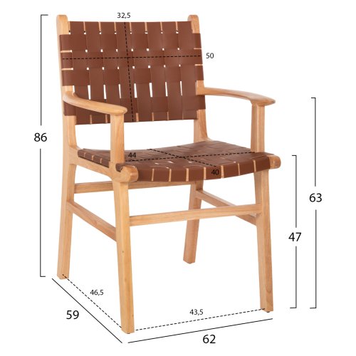 ARMCHAIR FELIPE TOON WOOD PU LEATHER BROWN 62x59x86 cm