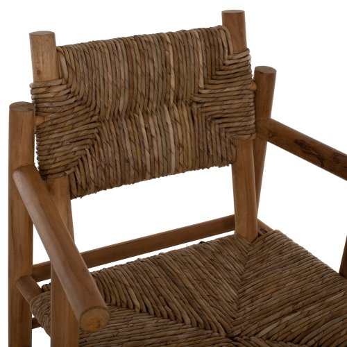 ARMCHAIR SOLID TEAK & RUSH-MATT- NATURAL 53X55X82
