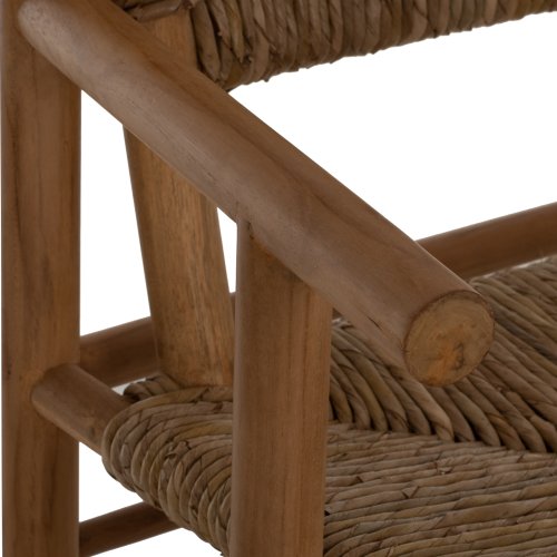 ARMCHAIR SOLID TEAK & RUSH-MATT- NATURAL 53X55X82