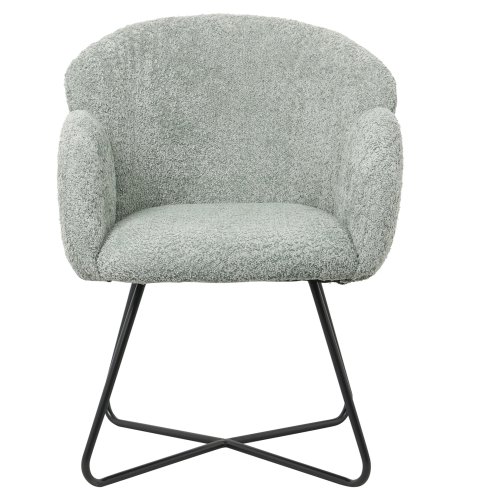 SESSEL IN PISTAZIEN GRÜN BOUCLE -SCHWARZES METALL.BEINE KREUZ 82x62x72Hm