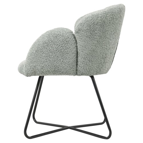 SESSEL IN PISTAZIEN GRÜN BOUCLE -SCHWARZES METALL.BEINE KREUZ 82x62x72Hm