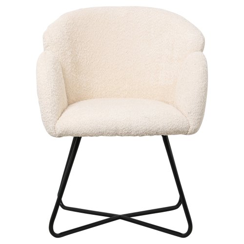 SESSEL IN EKRU BOUCLE -SCHWARZES METALL.BEINE KREUZ 82x62x72Hm