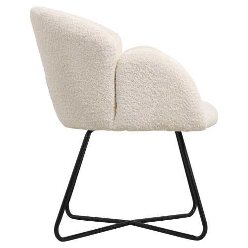 SESSEL IN EKRU BOUCLE -SCHWARZES METALL.BEINE KREUZ 82x62x72Hm