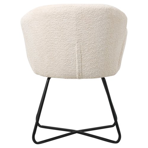 SESSEL IN EKRU BOUCLE -SCHWARZES METALL.BEINE KREUZ 82x62x72Hm
