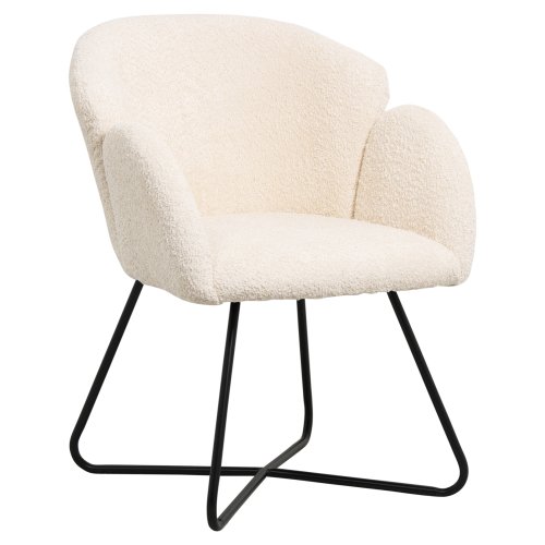 SESSEL IN EKRU BOUCLE -SCHWARZES METALL.BEINE KREUZ 82x62x72Hm