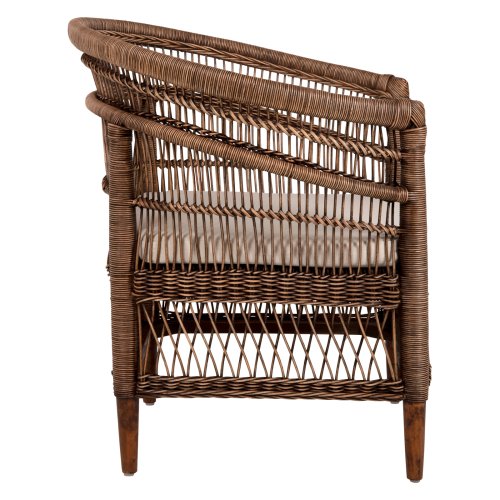ARMCHAIR MALAWI MAHOGANY WOOD WITH RATTAN IN BROWN WITH WHITE CUSHION 80x70x86Hcm