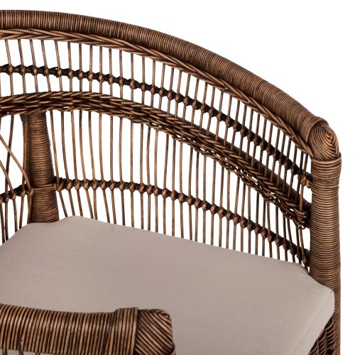 ARMCHAIR MALAWI MAHOGANY WOOD WITH RATTAN IN BROWN WITH WHITE CUSHION 80x70x86Hcm