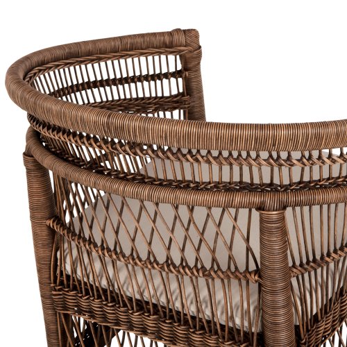 ARMCHAIR MALAWI MAHOGANY WOOD WITH RATTAN IN BROWN WITH WHITE CUSHION 80x70x86Hcm