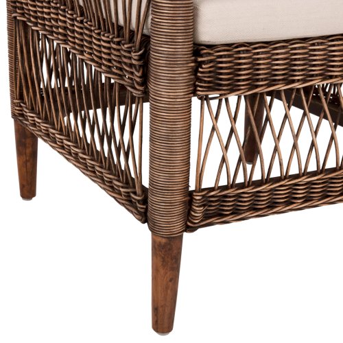 ARMCHAIR MALAWI MAHOGANY WOOD WITH RATTAN IN BROWN WITH WHITE CUSHION 80x70x86Hcm