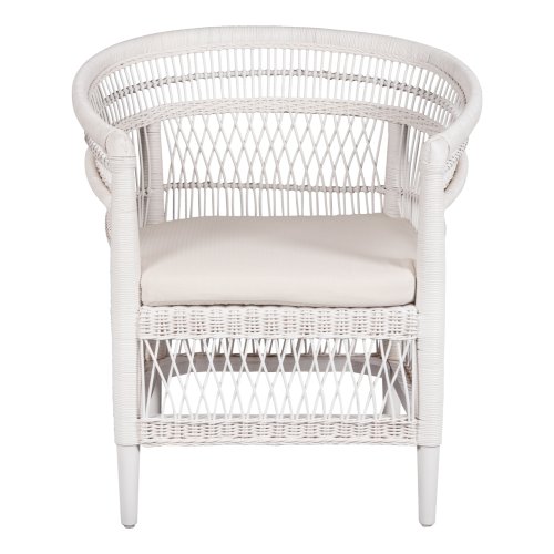 ARMCHAIR MALAWI MAHOGANY WOOD WITH RATTAN IN WHITE WITH WHITE CUSHION 80x70x86Hcm