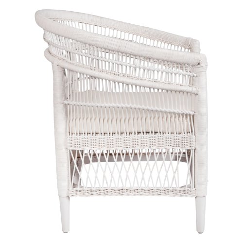 ARMCHAIR MALAWI MAHOGANY WOOD WITH RATTAN IN WHITE WITH WHITE CUSHION 80x70x86Hcm