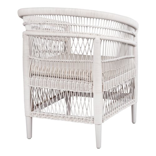 ARMCHAIR MALAWI MAHOGANY WOOD WITH RATTAN IN WHITE WITH WHITE CUSHION 80x70x86Hcm